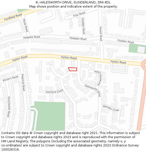 8, HALESWORTH DRIVE, SUNDERLAND, SR4 8DL: Location map and indicative extent of plot