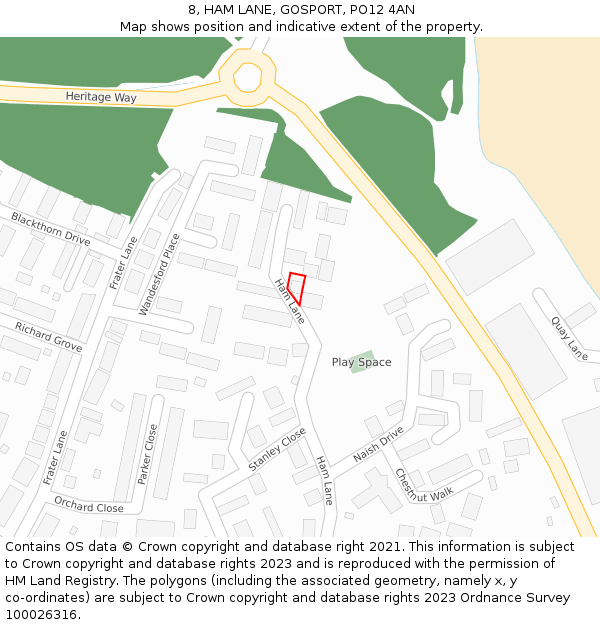 8, HAM LANE, GOSPORT, PO12 4AN: Location map and indicative extent of plot