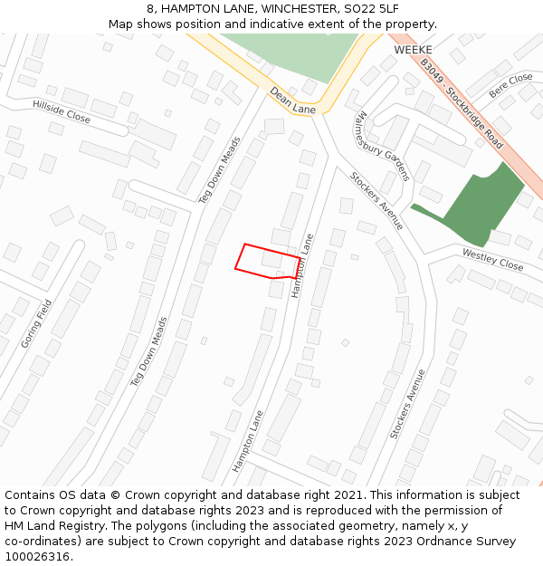 8, HAMPTON LANE, WINCHESTER, SO22 5LF: Location map and indicative extent of plot