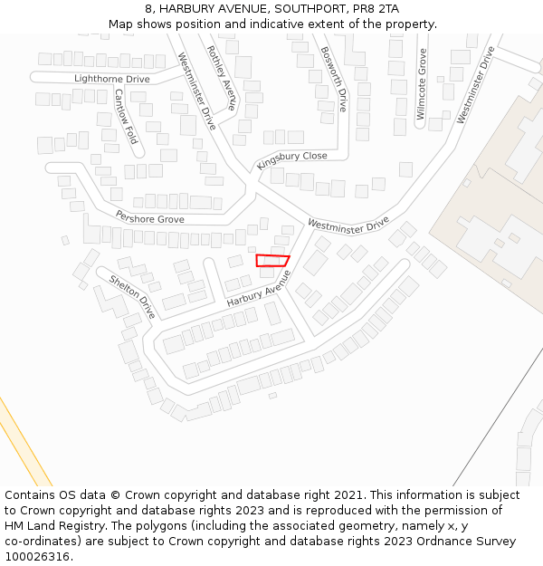 8, HARBURY AVENUE, SOUTHPORT, PR8 2TA: Location map and indicative extent of plot