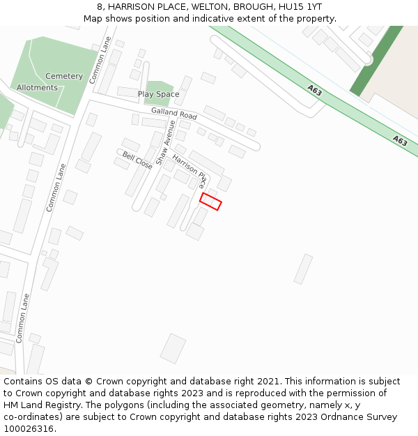 8, HARRISON PLACE, WELTON, BROUGH, HU15 1YT: Location map and indicative extent of plot