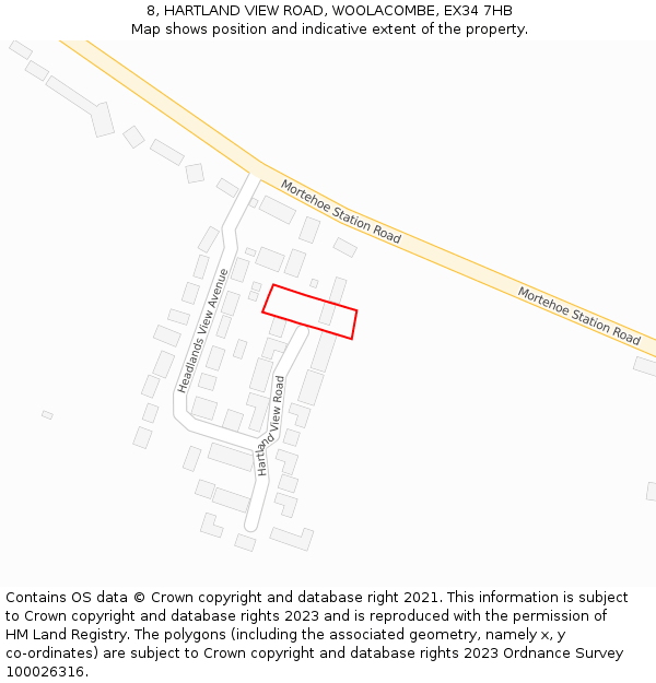 8, HARTLAND VIEW ROAD, WOOLACOMBE, EX34 7HB: Location map and indicative extent of plot