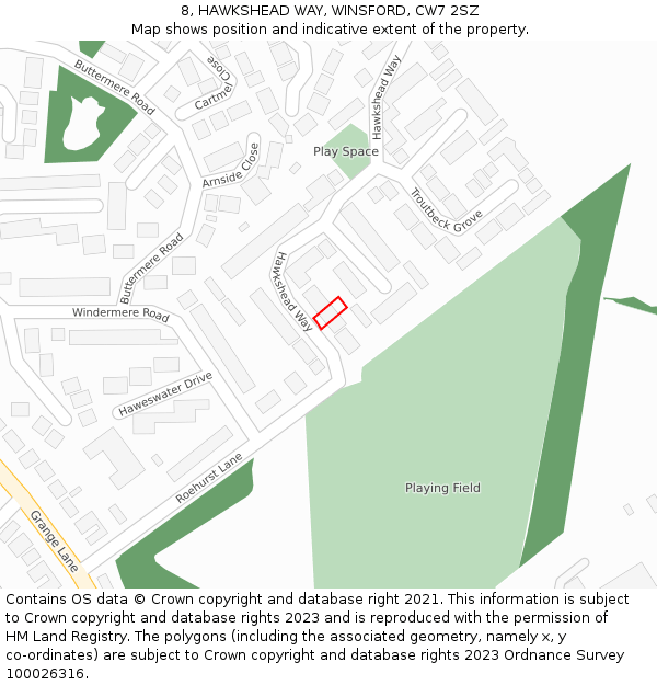 8, HAWKSHEAD WAY, WINSFORD, CW7 2SZ: Location map and indicative extent of plot