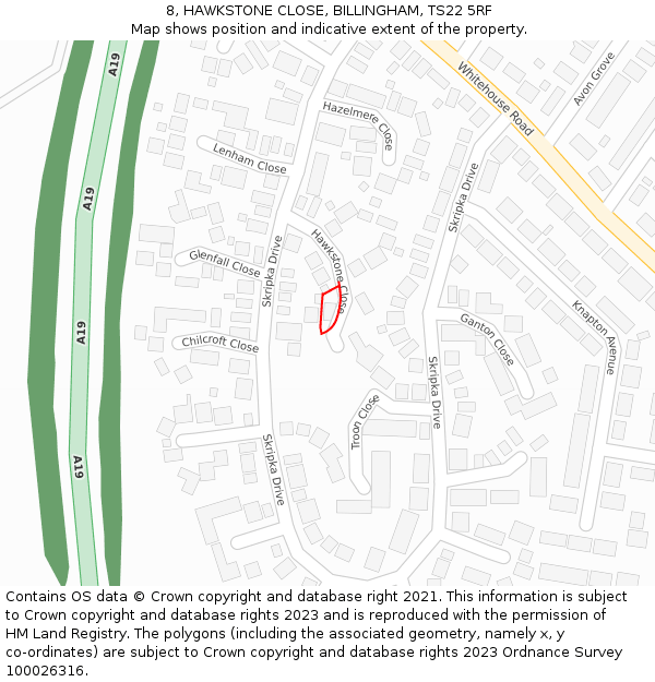 8, HAWKSTONE CLOSE, BILLINGHAM, TS22 5RF: Location map and indicative extent of plot