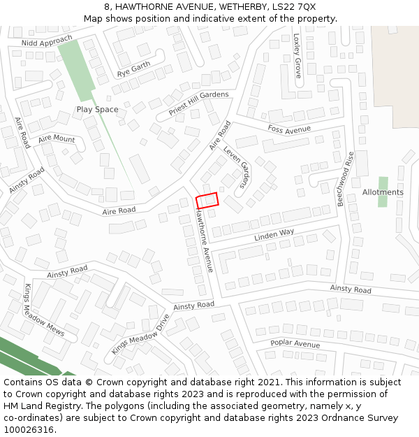 8, HAWTHORNE AVENUE, WETHERBY, LS22 7QX: Location map and indicative extent of plot