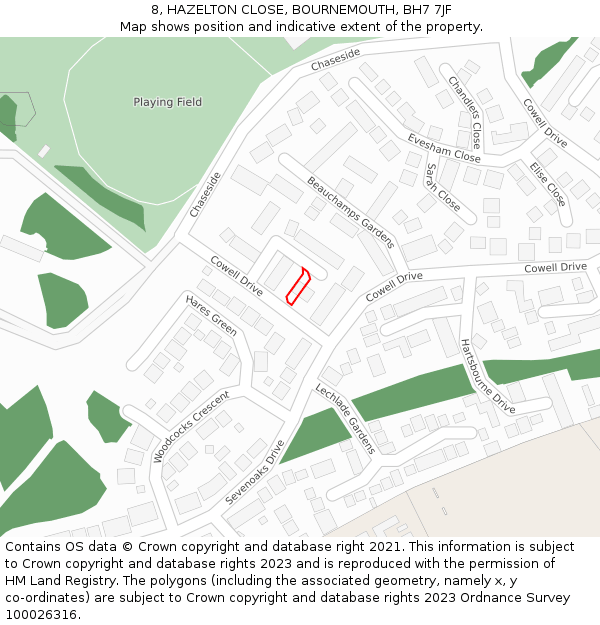 8, HAZELTON CLOSE, BOURNEMOUTH, BH7 7JF: Location map and indicative extent of plot