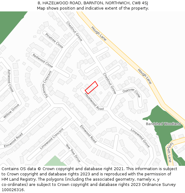 8, HAZELWOOD ROAD, BARNTON, NORTHWICH, CW8 4SJ: Location map and indicative extent of plot