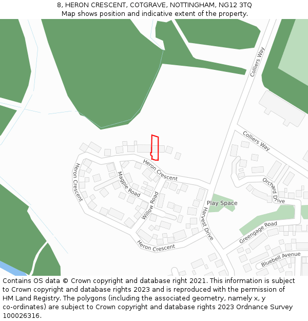 8, HERON CRESCENT, COTGRAVE, NOTTINGHAM, NG12 3TQ: Location map and indicative extent of plot