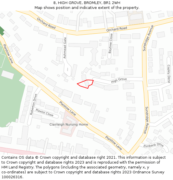 8, HIGH GROVE, BROMLEY, BR1 2WH: Location map and indicative extent of plot