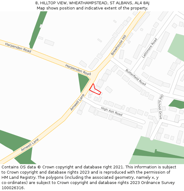 8, HILLTOP VIEW, WHEATHAMPSTEAD, ST ALBANS, AL4 8AJ: Location map and indicative extent of plot