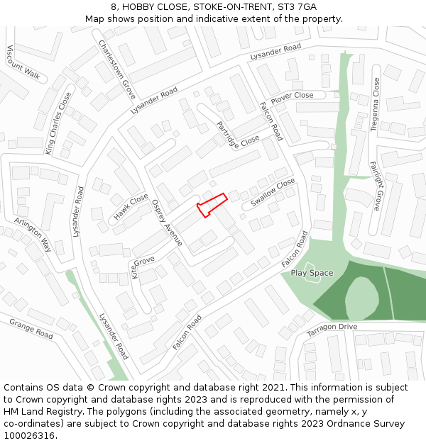 8, HOBBY CLOSE, STOKE-ON-TRENT, ST3 7GA: Location map and indicative extent of plot