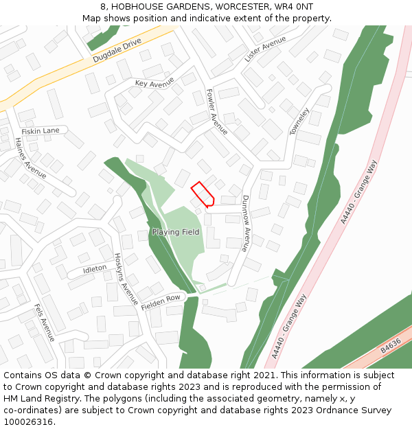 8, HOBHOUSE GARDENS, WORCESTER, WR4 0NT: Location map and indicative extent of plot