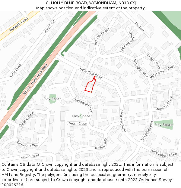 8, HOLLY BLUE ROAD, WYMONDHAM, NR18 0XJ: Location map and indicative extent of plot