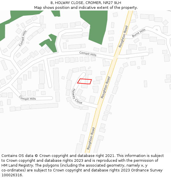 8, HOLWAY CLOSE, CROMER, NR27 9LH: Location map and indicative extent of plot