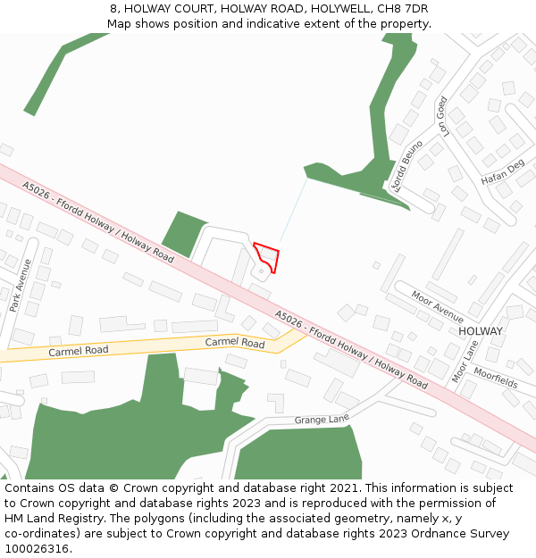 8, HOLWAY COURT, HOLWAY ROAD, HOLYWELL, CH8 7DR: Location map and indicative extent of plot