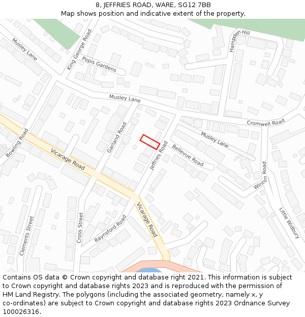 8, JEFFRIES ROAD, WARE, SG12 7BB: Location map and indicative extent of plot