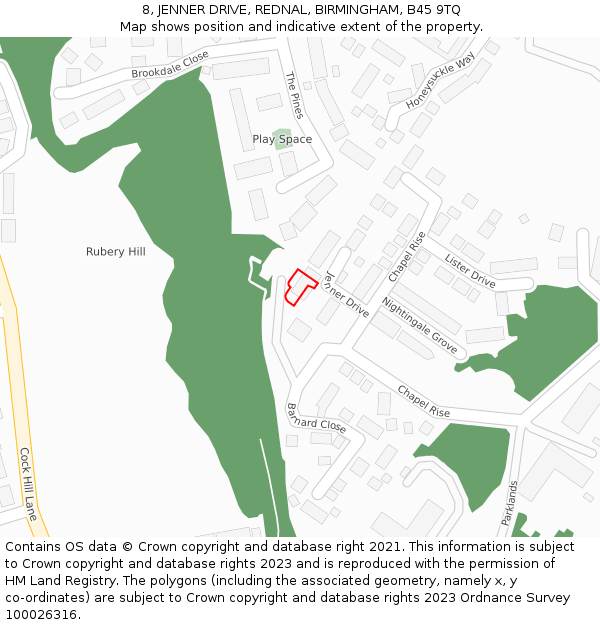 8, JENNER DRIVE, REDNAL, BIRMINGHAM, B45 9TQ: Location map and indicative extent of plot