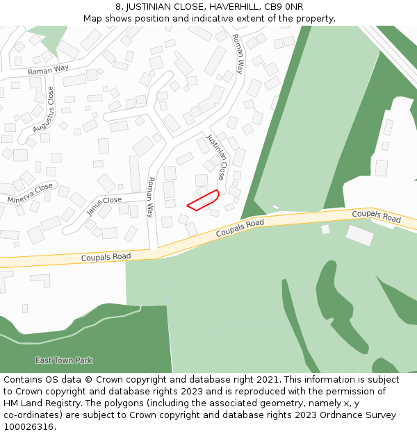 8, JUSTINIAN CLOSE, HAVERHILL, CB9 0NR: Location map and indicative extent of plot