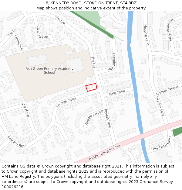 8, KENNEDY ROAD, STOKE-ON-TRENT, ST4 8BZ: Location map and indicative extent of plot