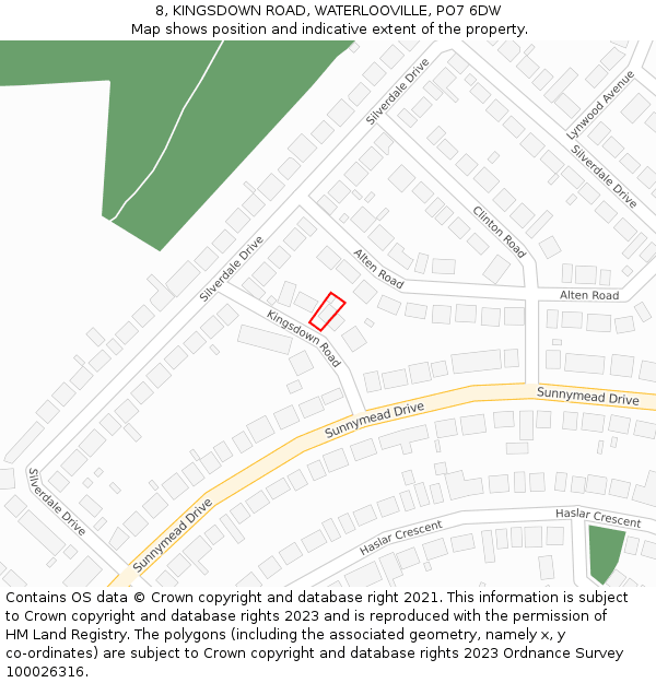 8, KINGSDOWN ROAD, WATERLOOVILLE, PO7 6DW: Location map and indicative extent of plot