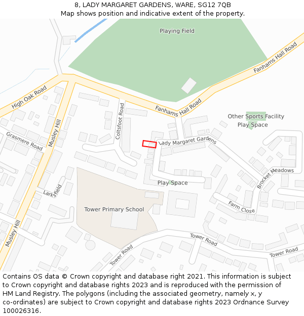 8, LADY MARGARET GARDENS, WARE, SG12 7QB: Location map and indicative extent of plot