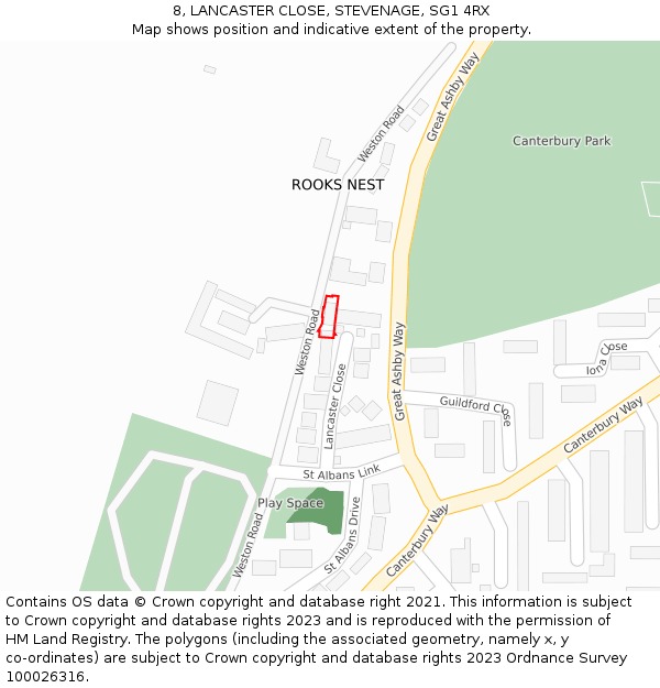 8, LANCASTER CLOSE, STEVENAGE, SG1 4RX: Location map and indicative extent of plot