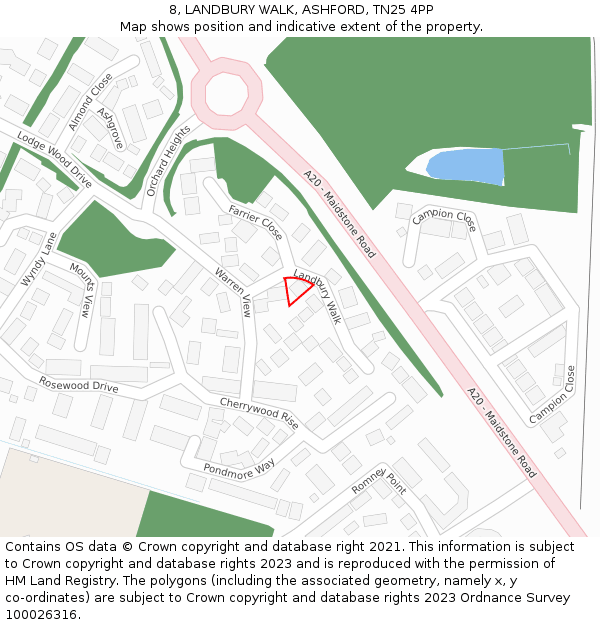 8, LANDBURY WALK, ASHFORD, TN25 4PP: Location map and indicative extent of plot
