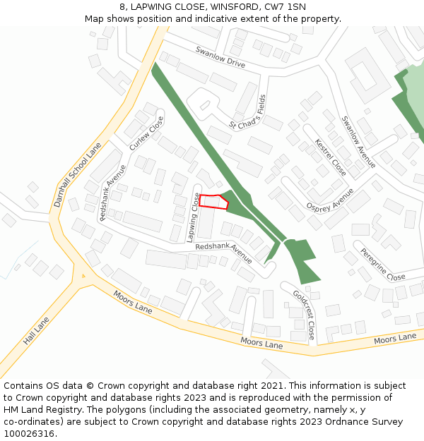 8, LAPWING CLOSE, WINSFORD, CW7 1SN: Location map and indicative extent of plot