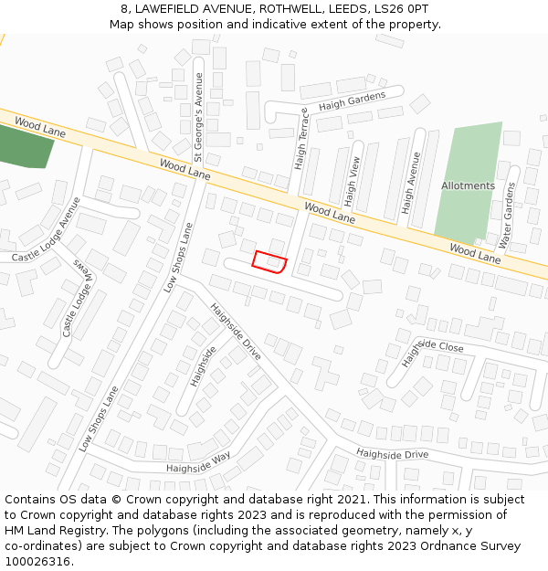8, LAWEFIELD AVENUE, ROTHWELL, LEEDS, LS26 0PT: Location map and indicative extent of plot