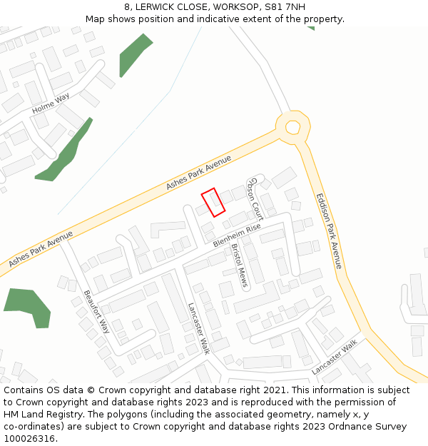 8, LERWICK CLOSE, WORKSOP, S81 7NH: Location map and indicative extent of plot