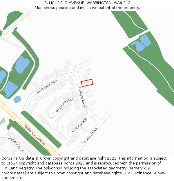 8, LICHFIELD AVENUE, WARRINGTON, WA4 3LG: Location map and indicative extent of plot