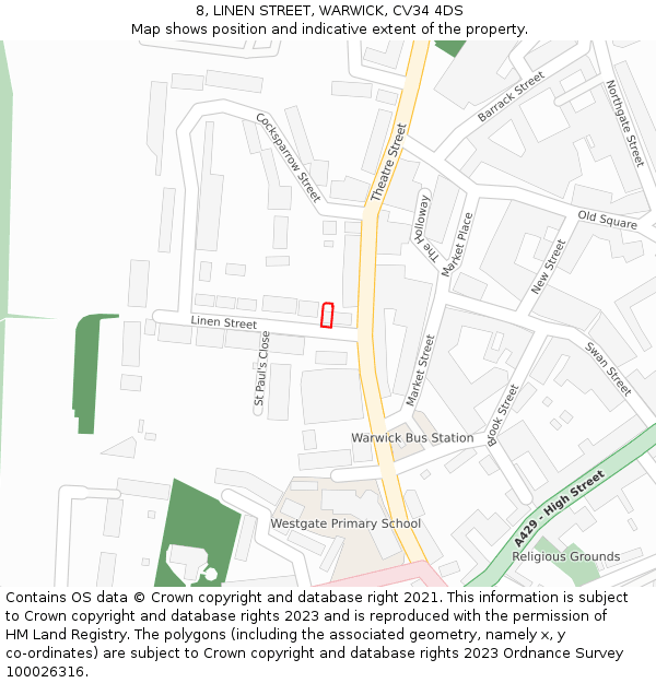 8, LINEN STREET, WARWICK, CV34 4DS: Location map and indicative extent of plot