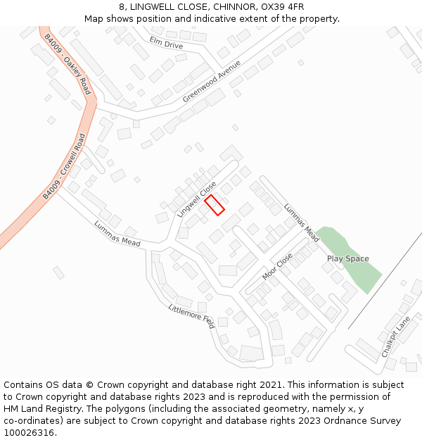 8, LINGWELL CLOSE, CHINNOR, OX39 4FR: Location map and indicative extent of plot