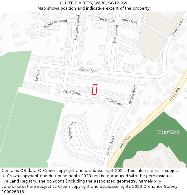 8, LITTLE ACRES, WARE, SG12 9JW: Location map and indicative extent of plot