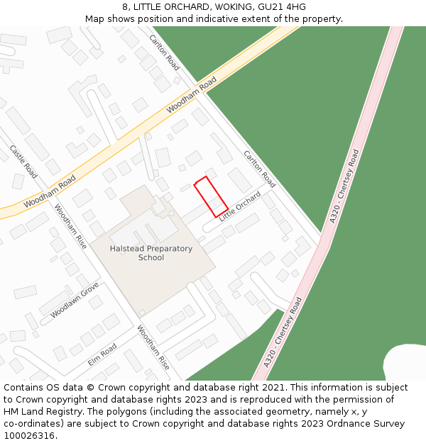 8, LITTLE ORCHARD, WOKING, GU21 4HG: Location map and indicative extent of plot