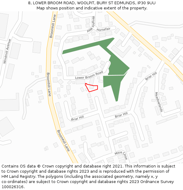 8, LOWER BROOM ROAD, WOOLPIT, BURY ST EDMUNDS, IP30 9UU: Location map and indicative extent of plot