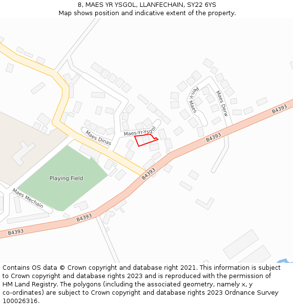 8, MAES YR YSGOL, LLANFECHAIN, SY22 6YS: Location map and indicative extent of plot