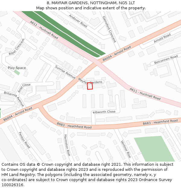 8, MAYFAIR GARDENS, NOTTINGHAM, NG5 1LT: Location map and indicative extent of plot