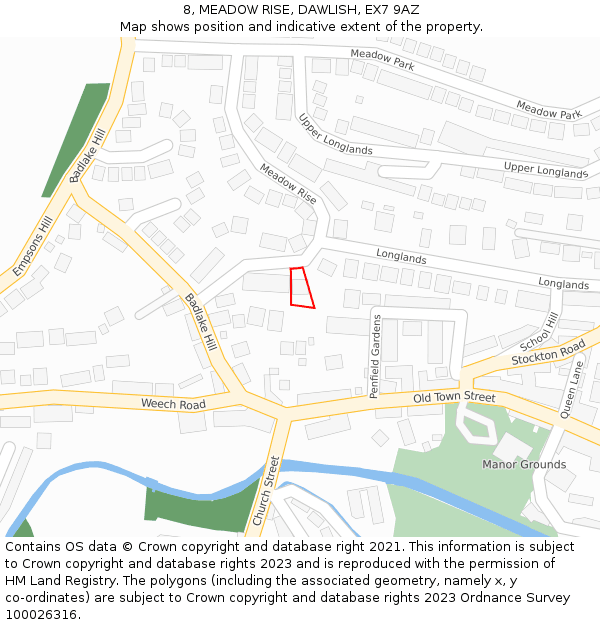 8, MEADOW RISE, DAWLISH, EX7 9AZ: Location map and indicative extent of plot