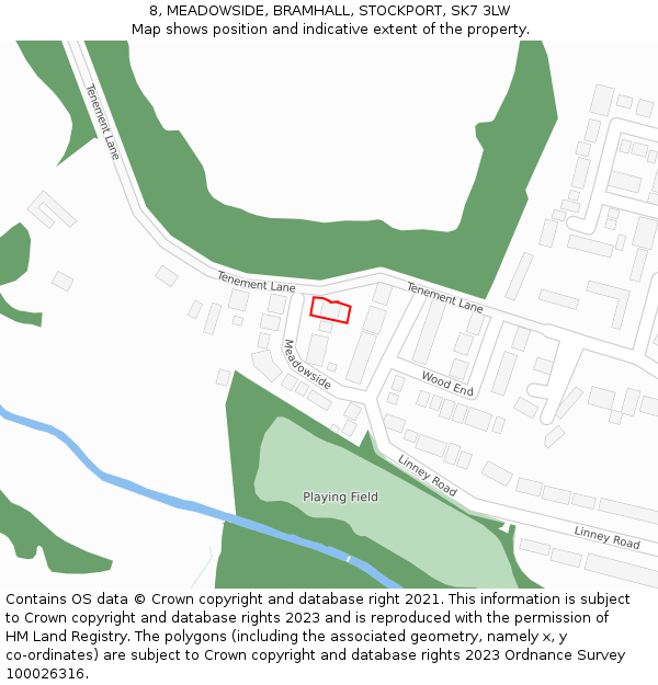 8, MEADOWSIDE, BRAMHALL, STOCKPORT, SK7 3LW: Location map and indicative extent of plot