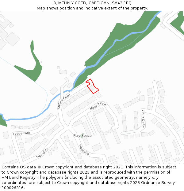 8, MELIN Y COED, CARDIGAN, SA43 1PQ: Location map and indicative extent of plot