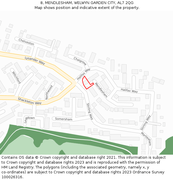 8, MENDLESHAM, WELWYN GARDEN CITY, AL7 2QG: Location map and indicative extent of plot