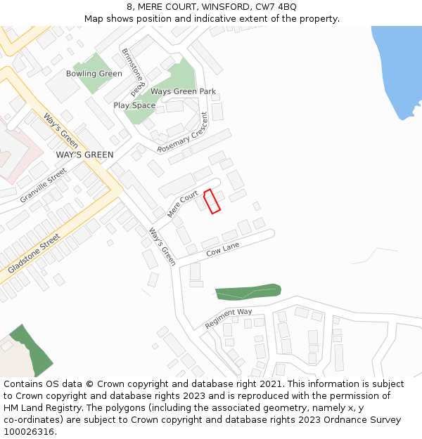 8, MERE COURT, WINSFORD, CW7 4BQ: Location map and indicative extent of plot