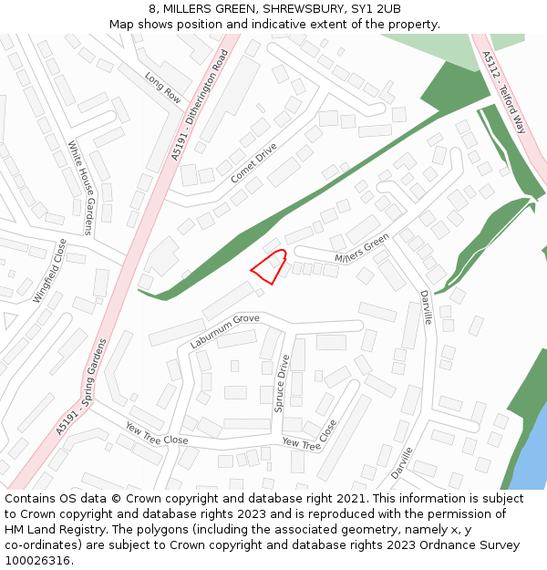 8, MILLERS GREEN, SHREWSBURY, SY1 2UB: Location map and indicative extent of plot