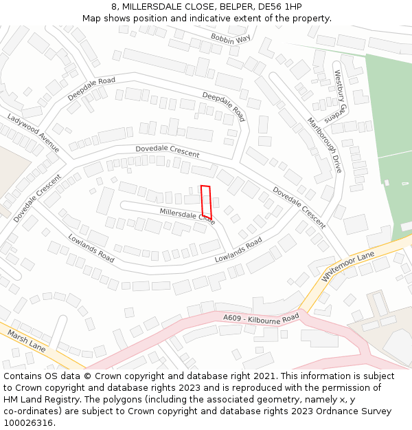 8, MILLERSDALE CLOSE, BELPER, DE56 1HP: Location map and indicative extent of plot