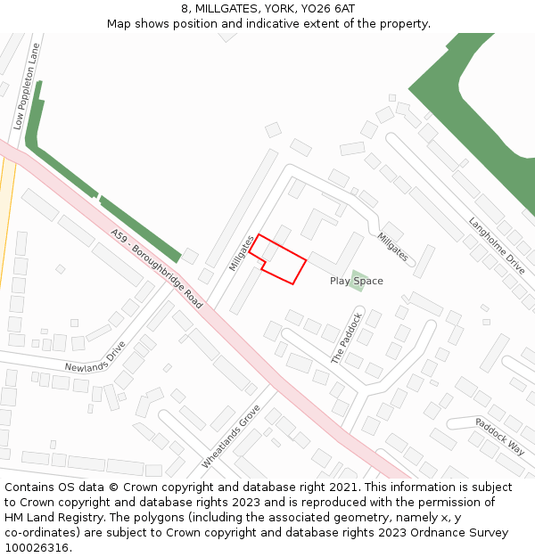 8, MILLGATES, YORK, YO26 6AT: Location map and indicative extent of plot