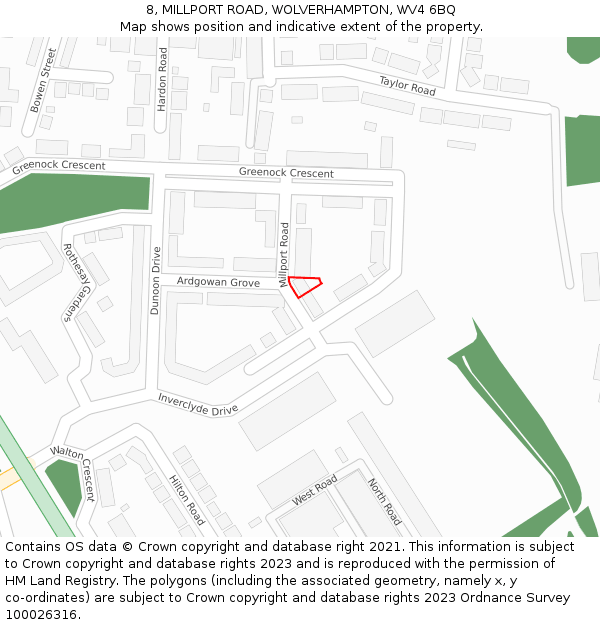 8, MILLPORT ROAD, WOLVERHAMPTON, WV4 6BQ: Location map and indicative extent of plot