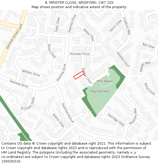 8, MINSTER CLOSE, WINSFORD, CW7 1SX: Location map and indicative extent of plot