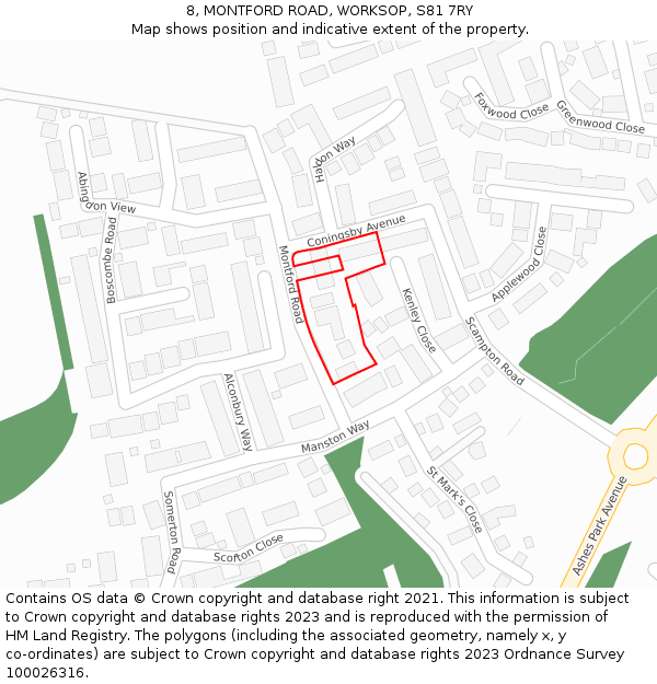 8, MONTFORD ROAD, WORKSOP, S81 7RY: Location map and indicative extent of plot