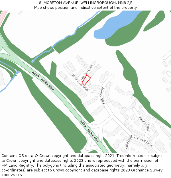 8, MORETON AVENUE, WELLINGBOROUGH, NN8 2JE: Location map and indicative extent of plot